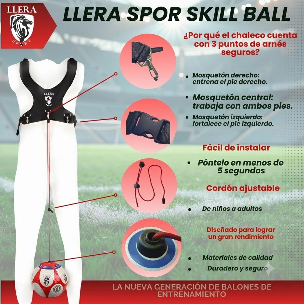Llera Sport Skill Ball | Balón Entrenamiento Fútbol con Arnés | Mejora Pase, Agilidad y Técnica | Uso Interior y Exterior | Regalo Futbolistas
