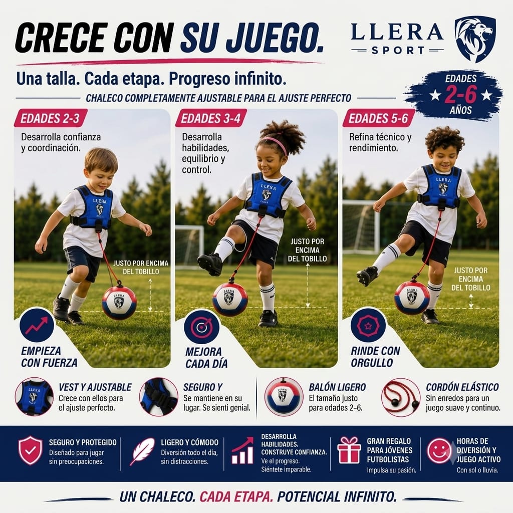 Evolución del entrenamiento de toques y golpeo con balón ajustable Llera Sport según la edad infantil