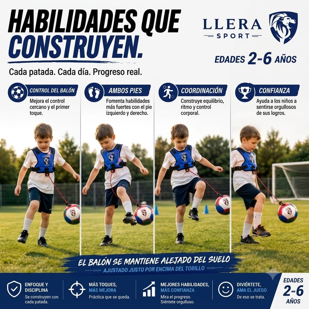 Desarrollo de coordinación motriz equilibrio y control de balón con el arnés Llera Sport en fútbol base