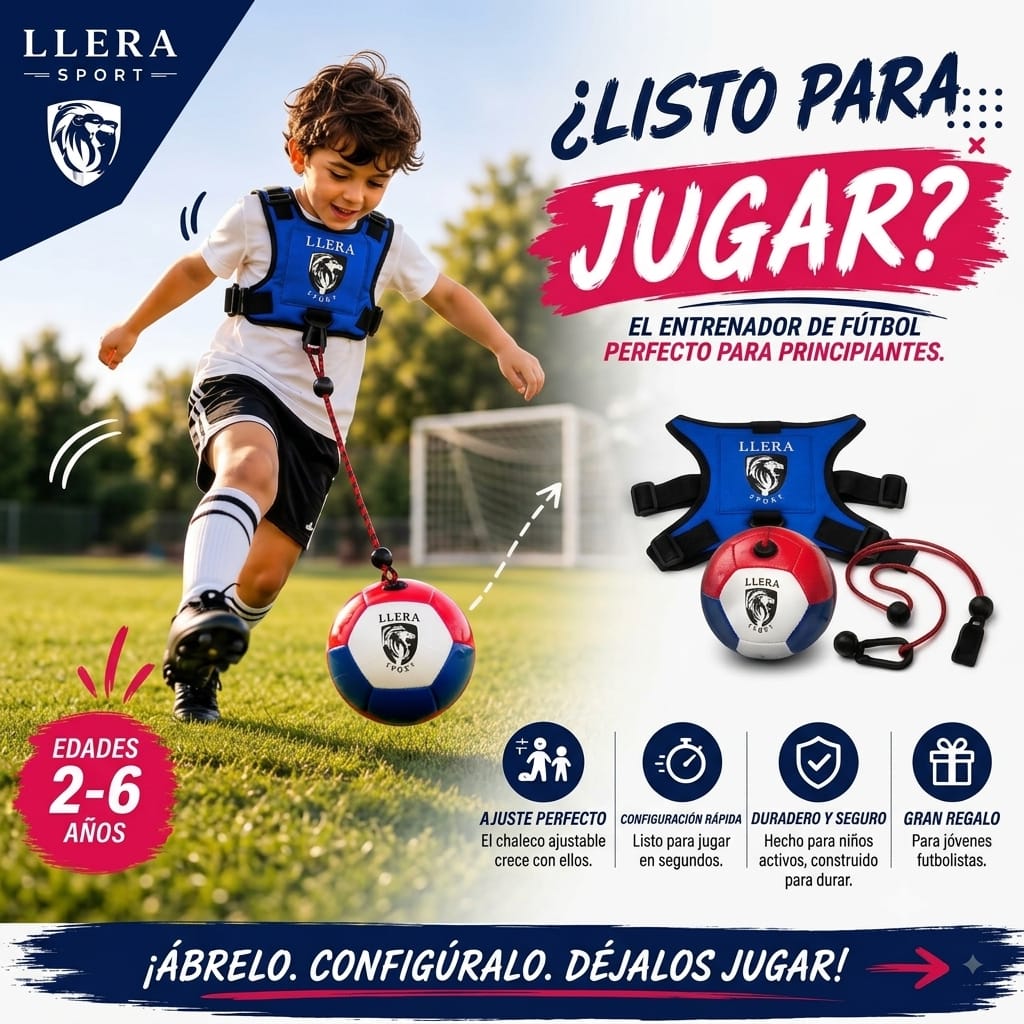 Entrenamiento de fútbol infantil en jardín con arnés manos libres y balón para niños de 2 a 6 años